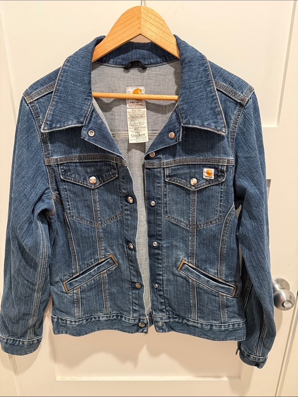 Carhartt Women's Blue Denim Jacket with Contrast Stitching